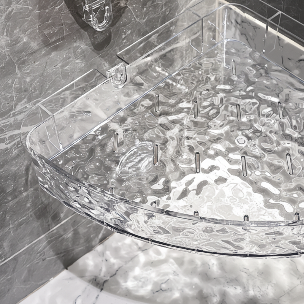 Versatile clear suction cup organizer. No-drill wall storage for home organization in any damp area.