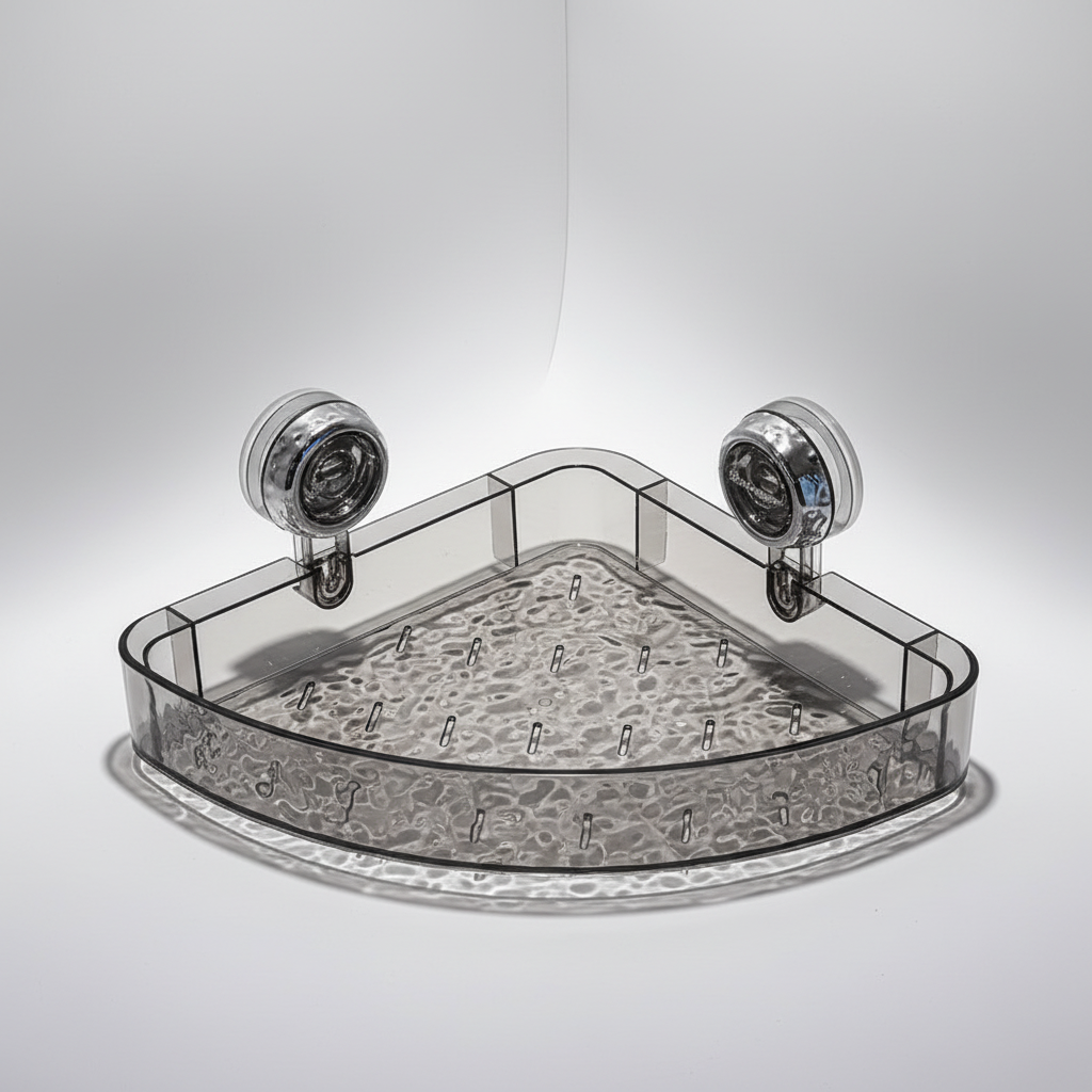 Declutter your space with this clear suction cup organizer. No-drill wall storage for bath & kitchen.