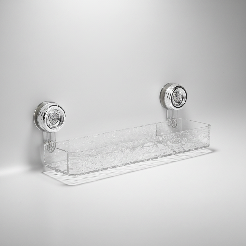 Handy clear suction cup wall organizer. No-drill storage for bath & kitchen essentials, space saving.