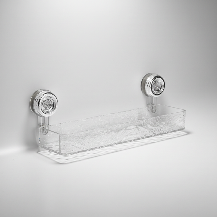 Handy clear suction cup wall organizer. No-drill storage for bath & kitchen essentials, space saving.