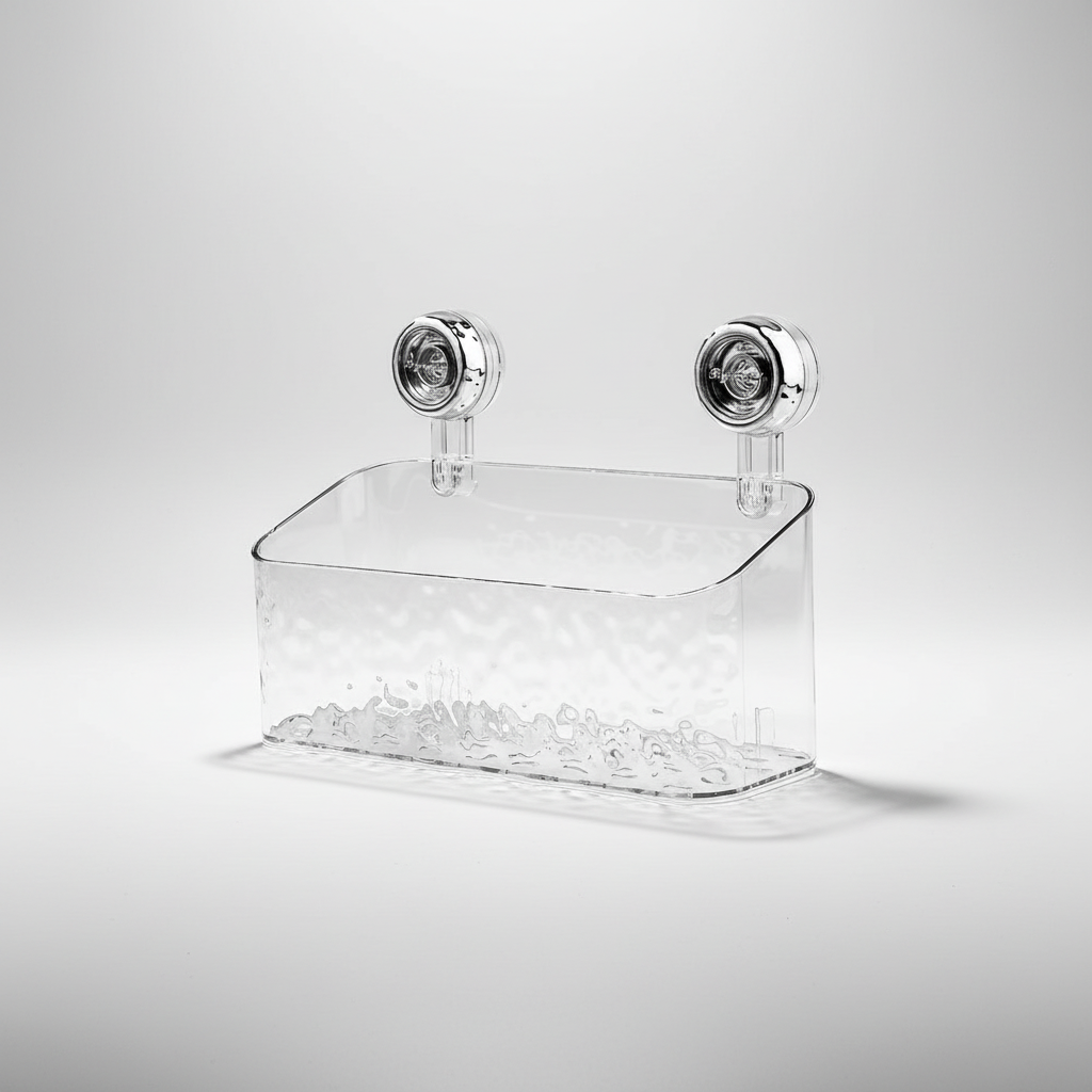 Efficient clear suction cup wall organizer. Easy no-drill installation for instant bathroom storage.