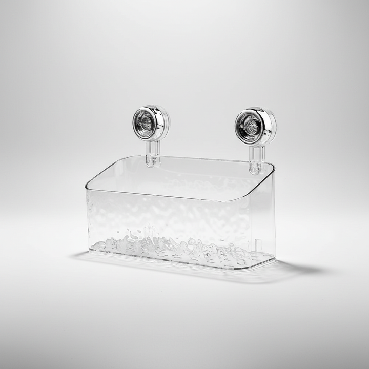 Efficient clear suction cup wall organizer. Easy no-drill installation for instant bathroom storage.