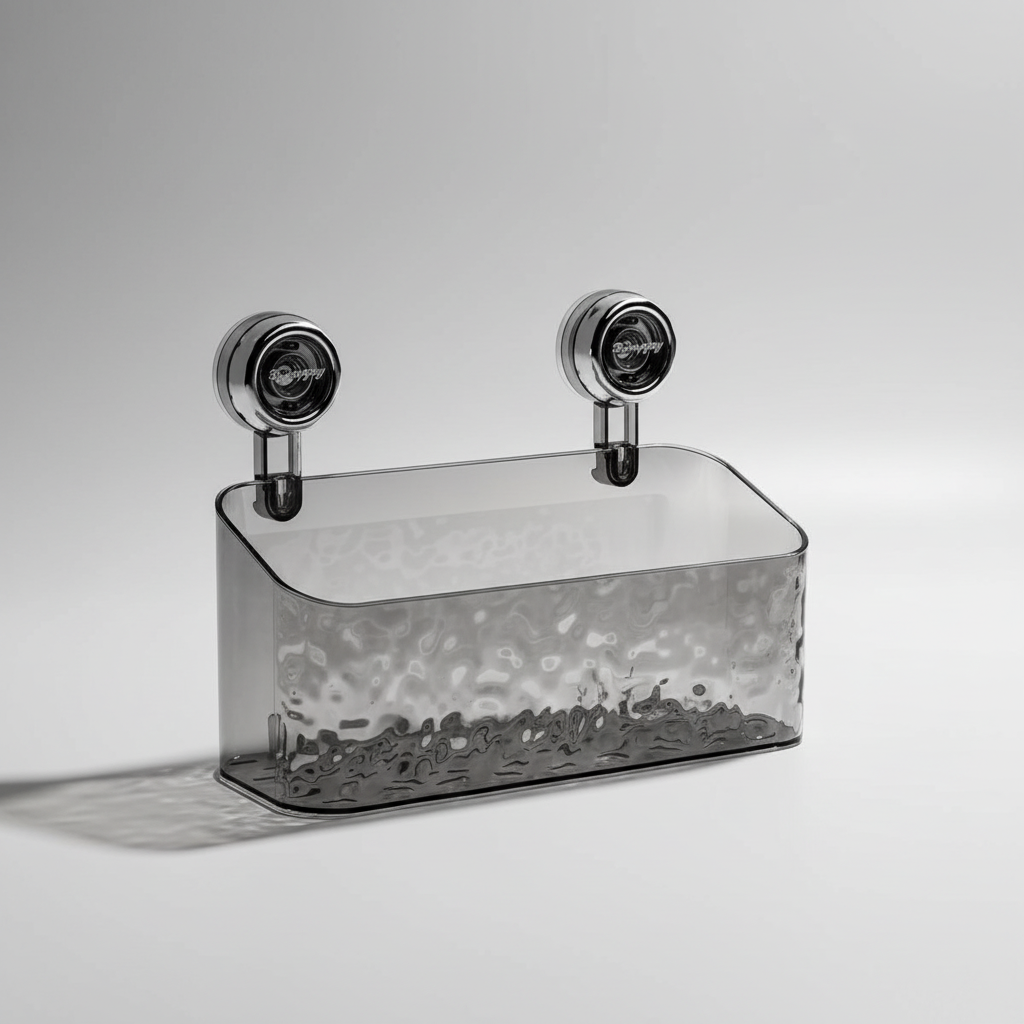 Multipurpose clear suction cup organizer for wall. No-drill solution for kitchen, shower & home storage.