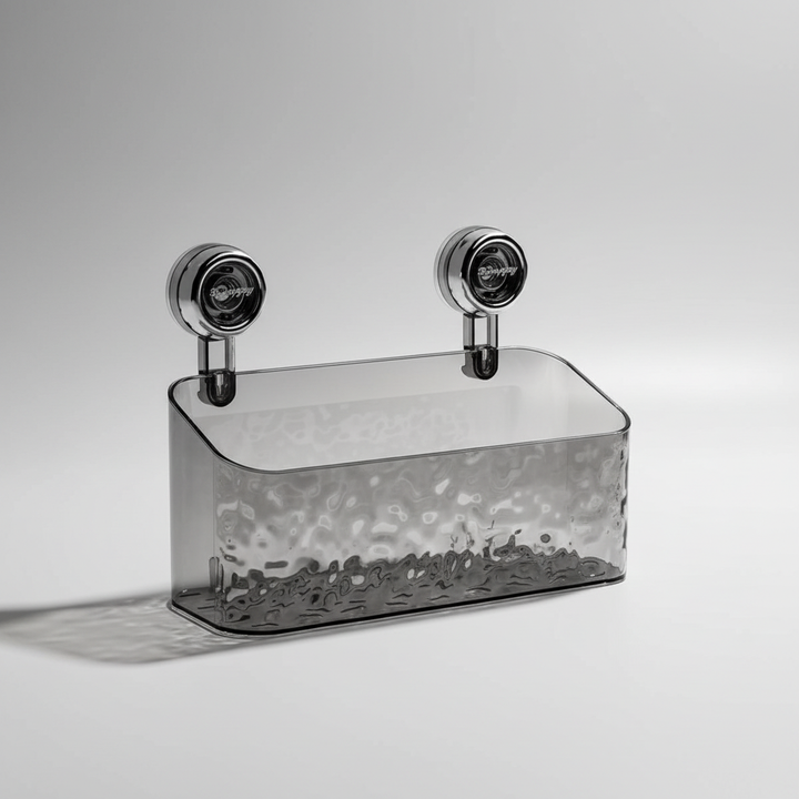 Multipurpose clear suction cup organizer for wall. No-drill solution for kitchen, shower & home storage.