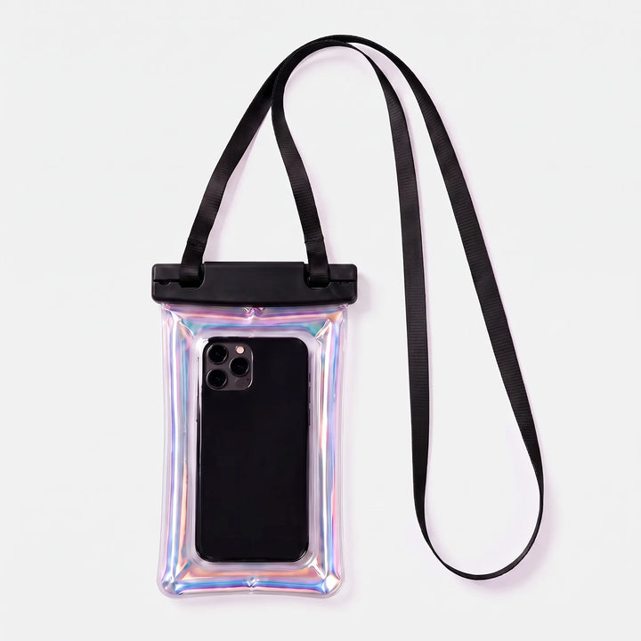 Premium waterproof phone pouch, clear design, with a reliable neck strap for ultimate phone protection.