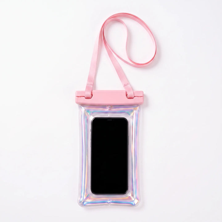 Durable waterproof phone protector with transparent touchscreen cover and convenient neck lanyard for travel.