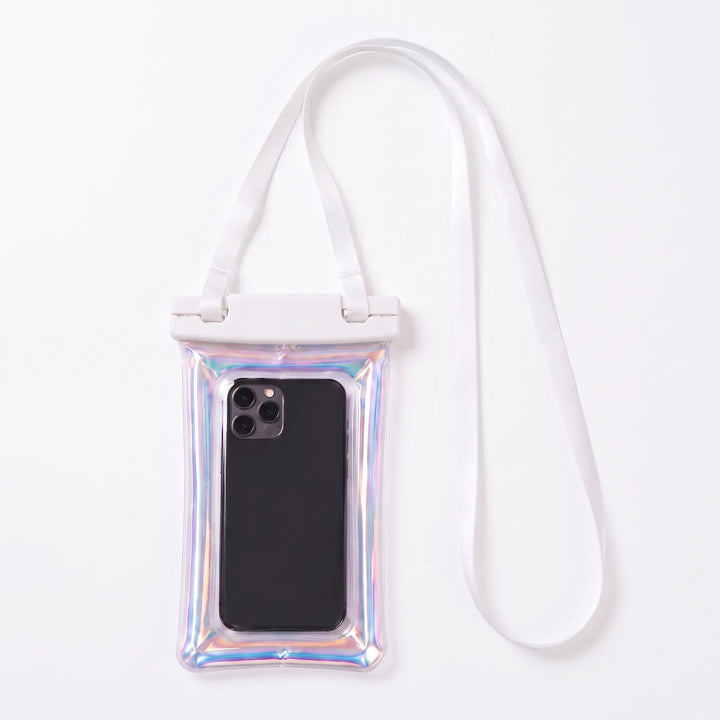 Stay connected with this waterproof phone pouch, clear screen, and neck strap for easy access and protection.