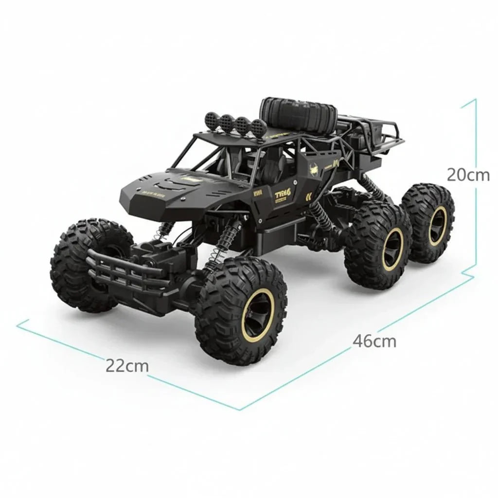 Dynamic 6x6 RC adventure truck, an off-road monster truck for thrilling remote control fun.
