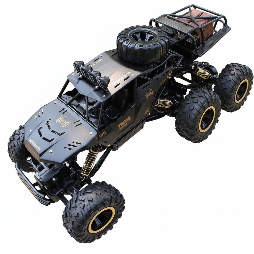 Kids' gift: a powerful 6x6 RC truck with all-terrain wheels for ultimate off-road fun.