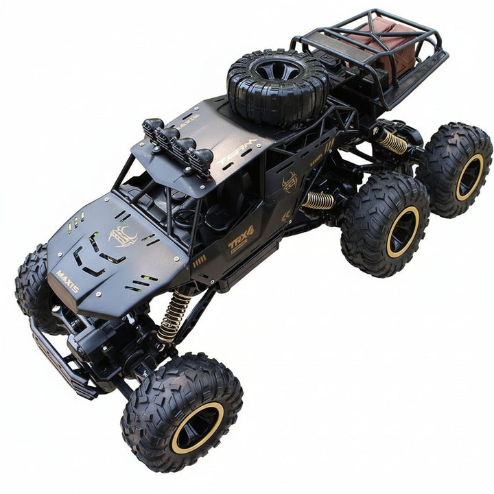 Kids' gift: a powerful 6x6 RC truck with all-terrain wheels for ultimate off-road fun.