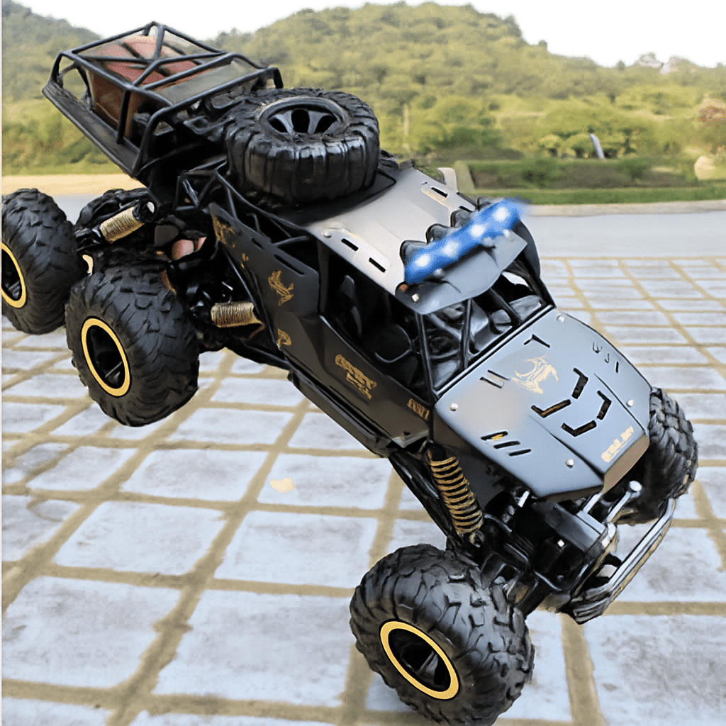 Durable 6x6 all-terrain RC truck, a great toy vehicle for active outdoor adventures.