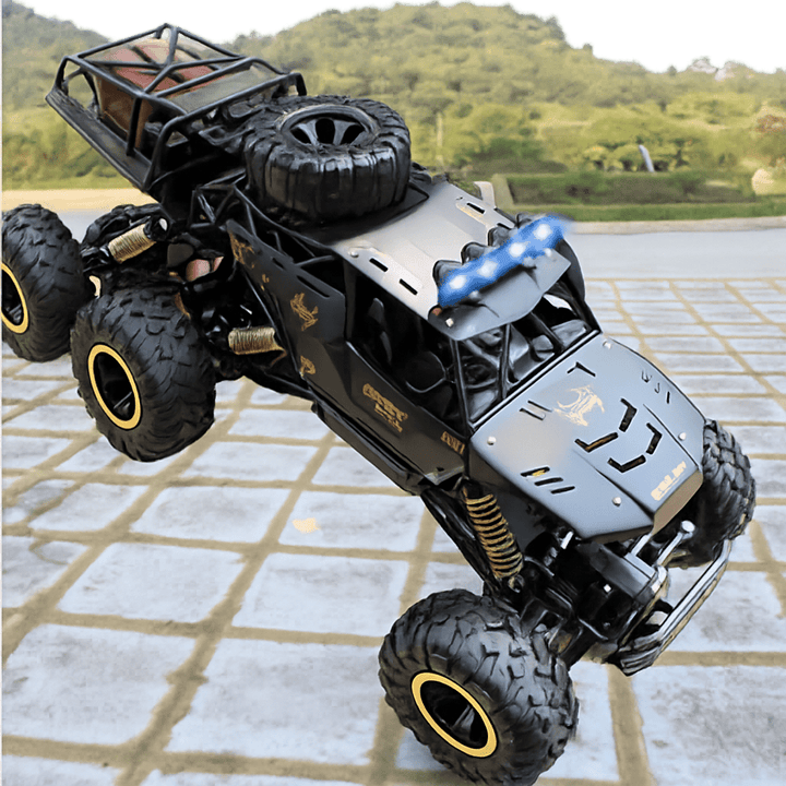 Durable 6x6 all-terrain RC truck, a great toy vehicle for active outdoor adventures.