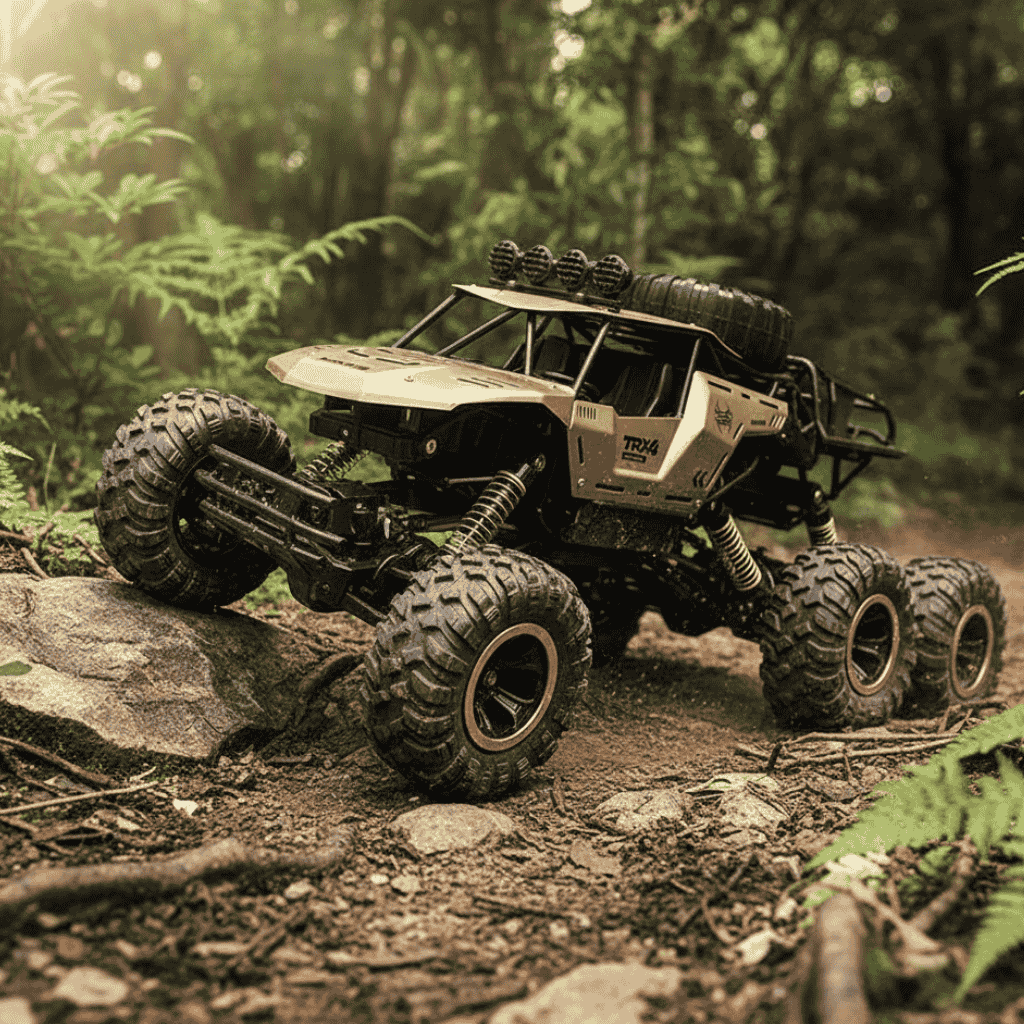 Action shot: 6x6 all-terrain RC truck splashing through mud, a durable remote control toy.