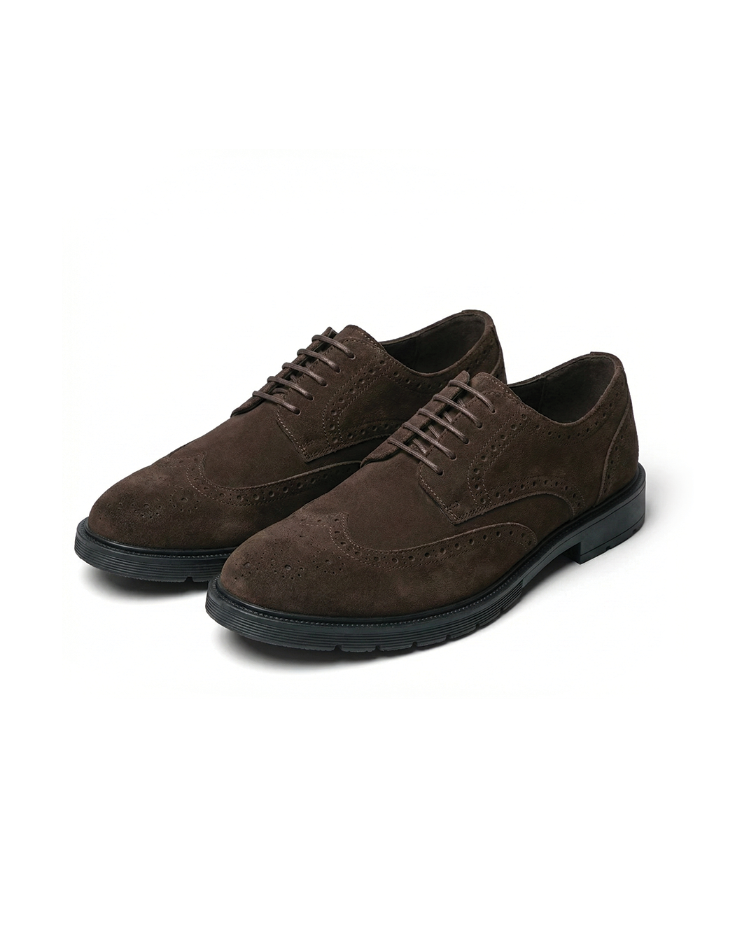 Close-up of black suede brogue dress shoes, perfect for formal and casual smart wear.