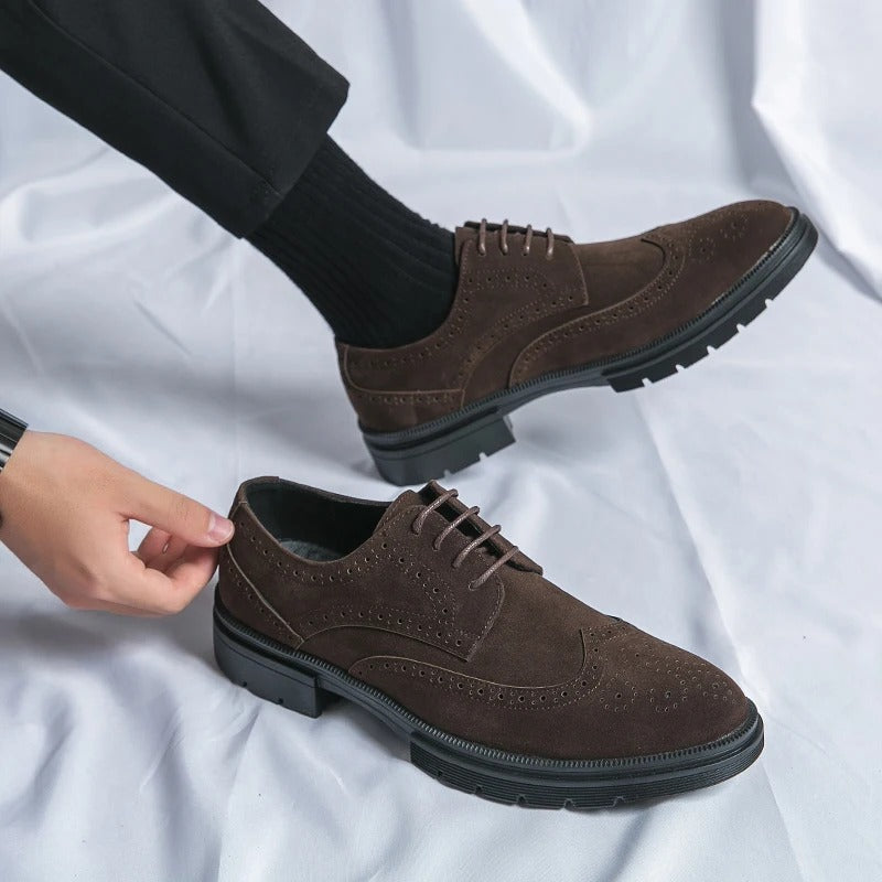 Stylish men's black suede brogue shoes, combining classic design with all-day comfort.