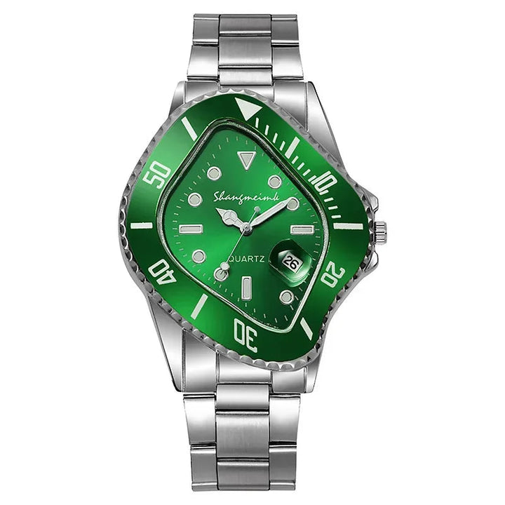 Elegant men's fashion watch with a unique warp dial and a comfortable stainless steel bracelet.