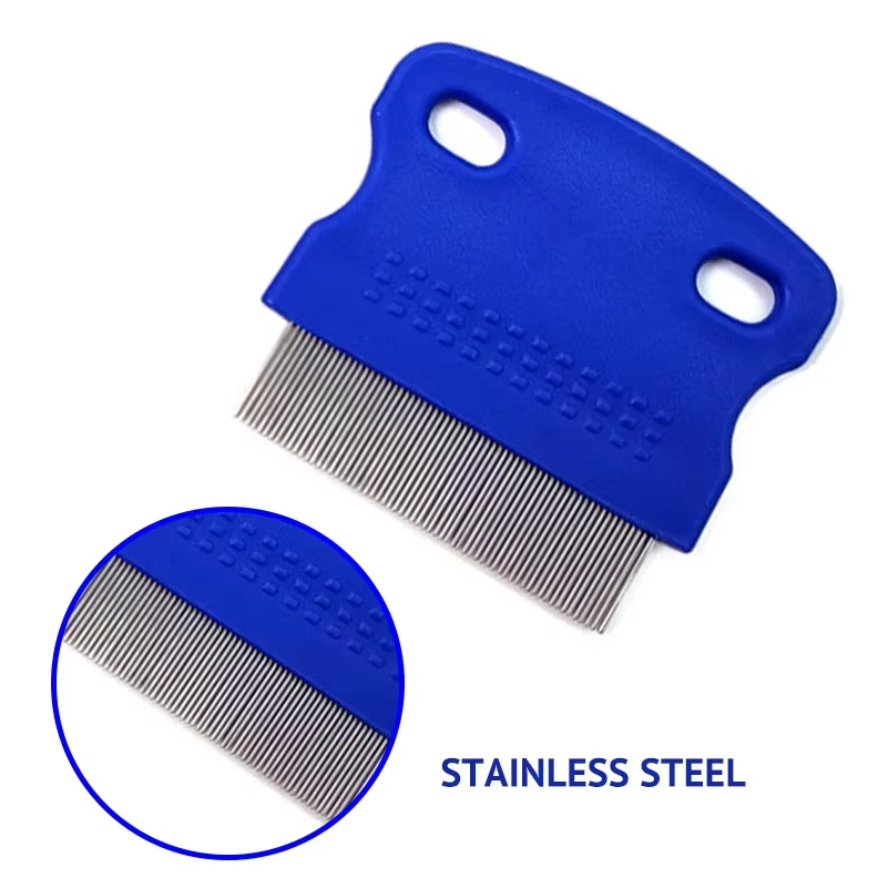 Hand holding a flea comb detecting tiny fleas on a dog's fur, effective pet health tool