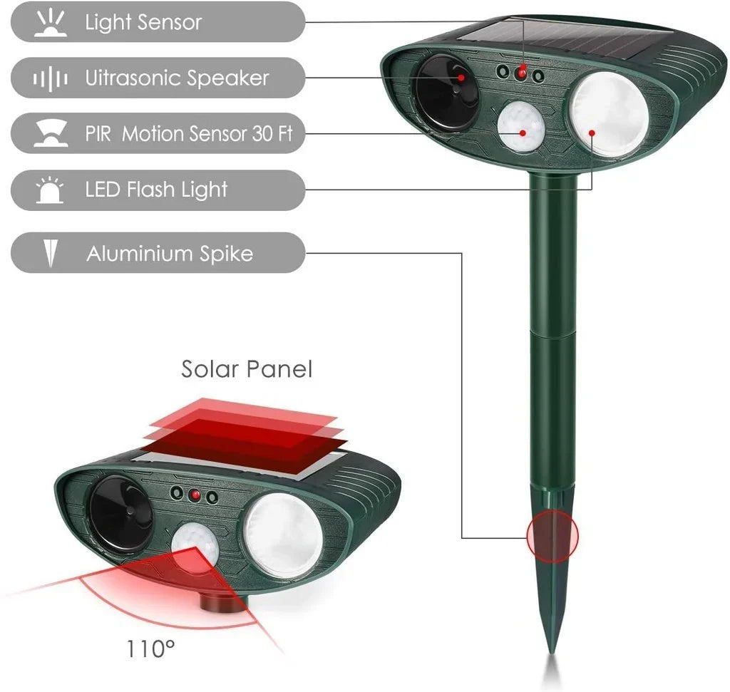 Pack of two solar deer repellers, ready for outdoor installation and garden protection.