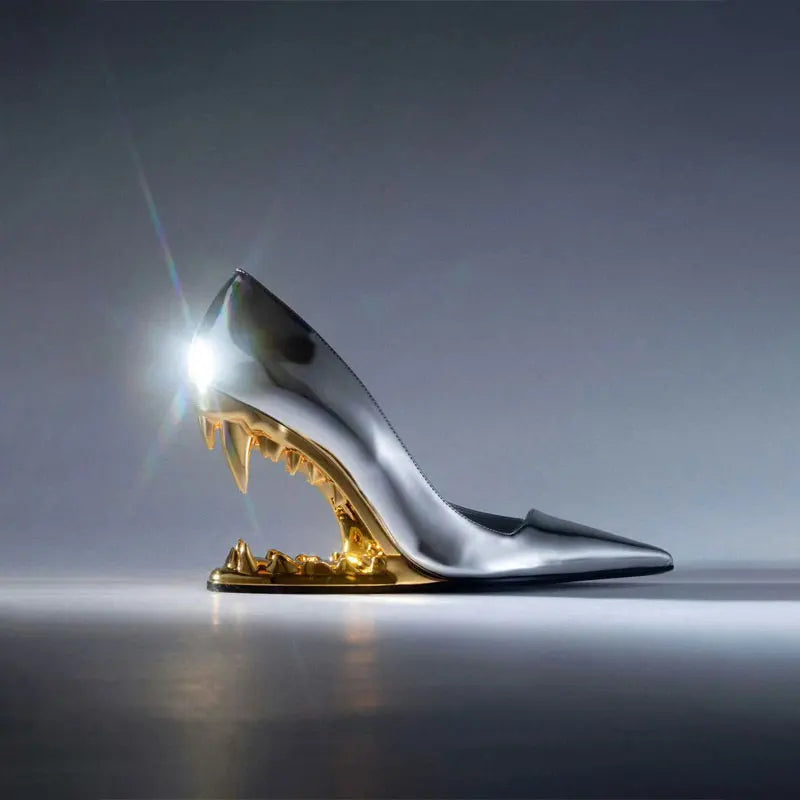 Black Women's Tiger Fang Heels. Modern party shoes with a unique, comfortable, and bold design.