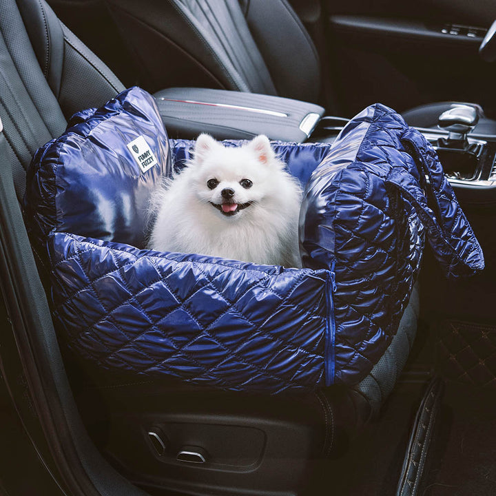 Luxury dog car seat booster with soft, cloud-like quilting for comfortable pet travel