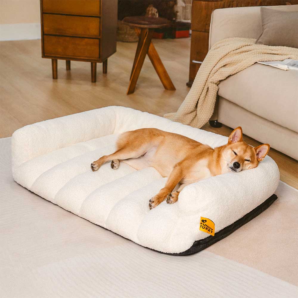Cloudy Napper orthopedic dog bed with headrest, soft teddy fleece for large dog comfort