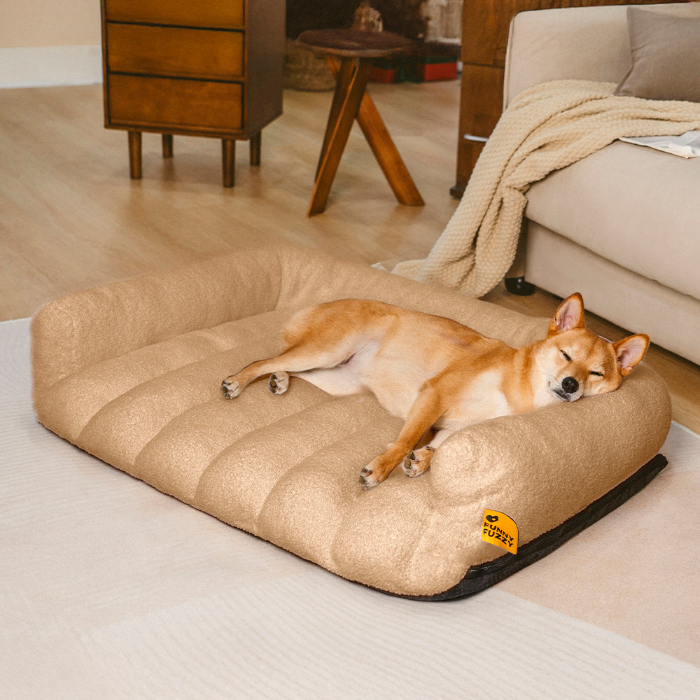 Cloudy Napper orthopedic dog bed, a warm and washable pet sofa with a comfortable headrest