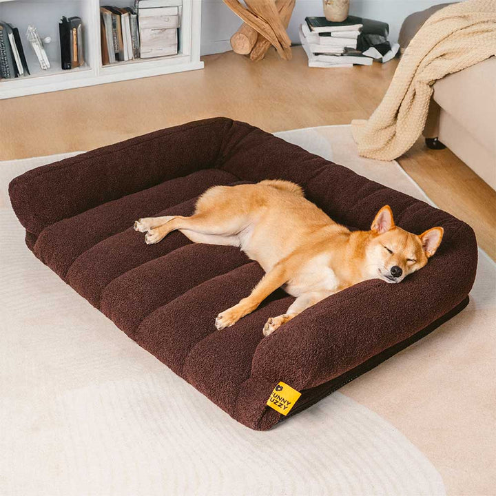 Washable orthopedic dog bed with plush teddy fleece, ideal for large dog joint support