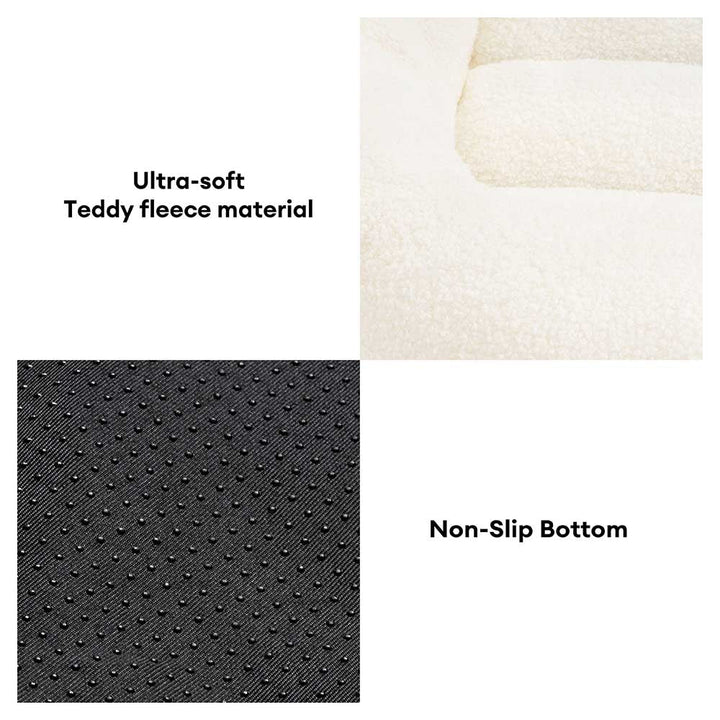 Orthopedic dog bed for large breeds, offering plush teddy fleece and headrest comfort