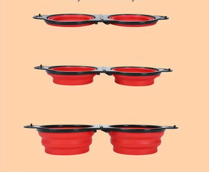 Collapsible pet travel bowl set, double feeding solution with adjustable height for dogs, food & water