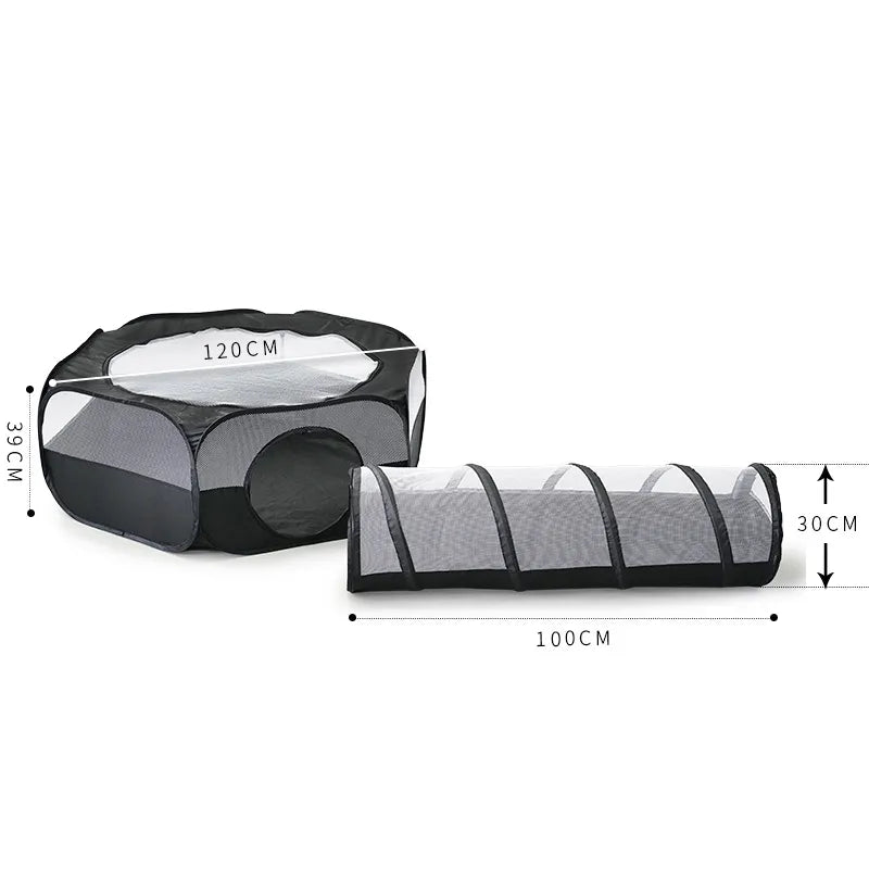 Cat house & tunnel, collapsible pet furniture with an integrated scratching pad, perfect for play and rest.