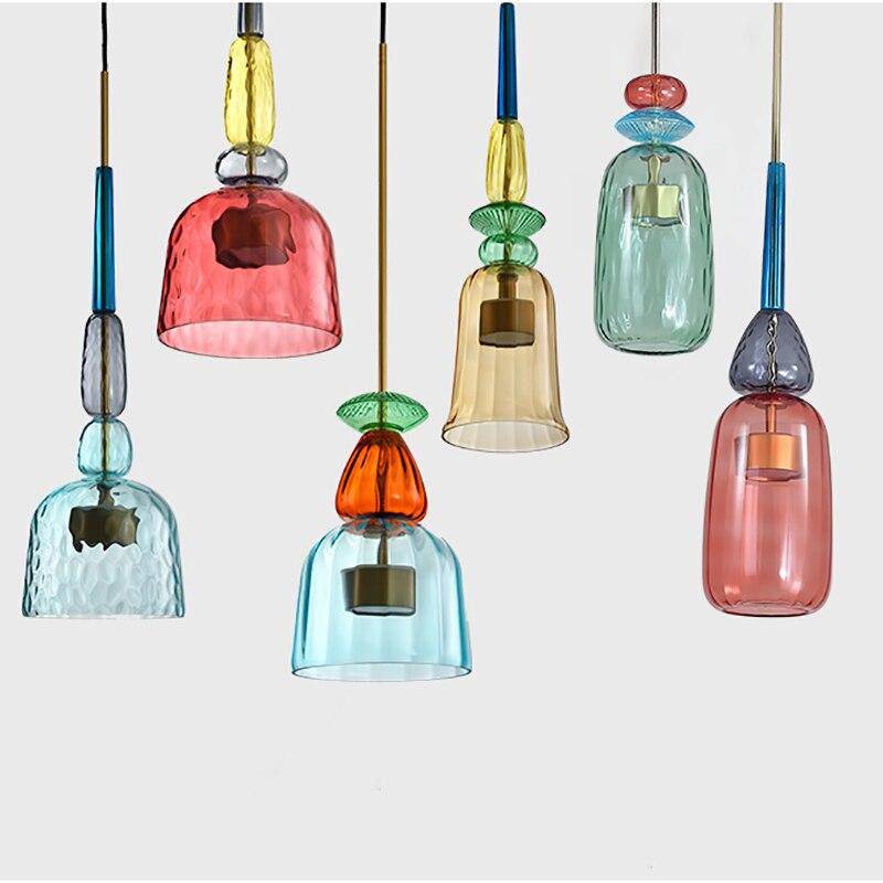 Elegant colorful glass ceiling fixture. A stylish focal point for modern kitchen decor.