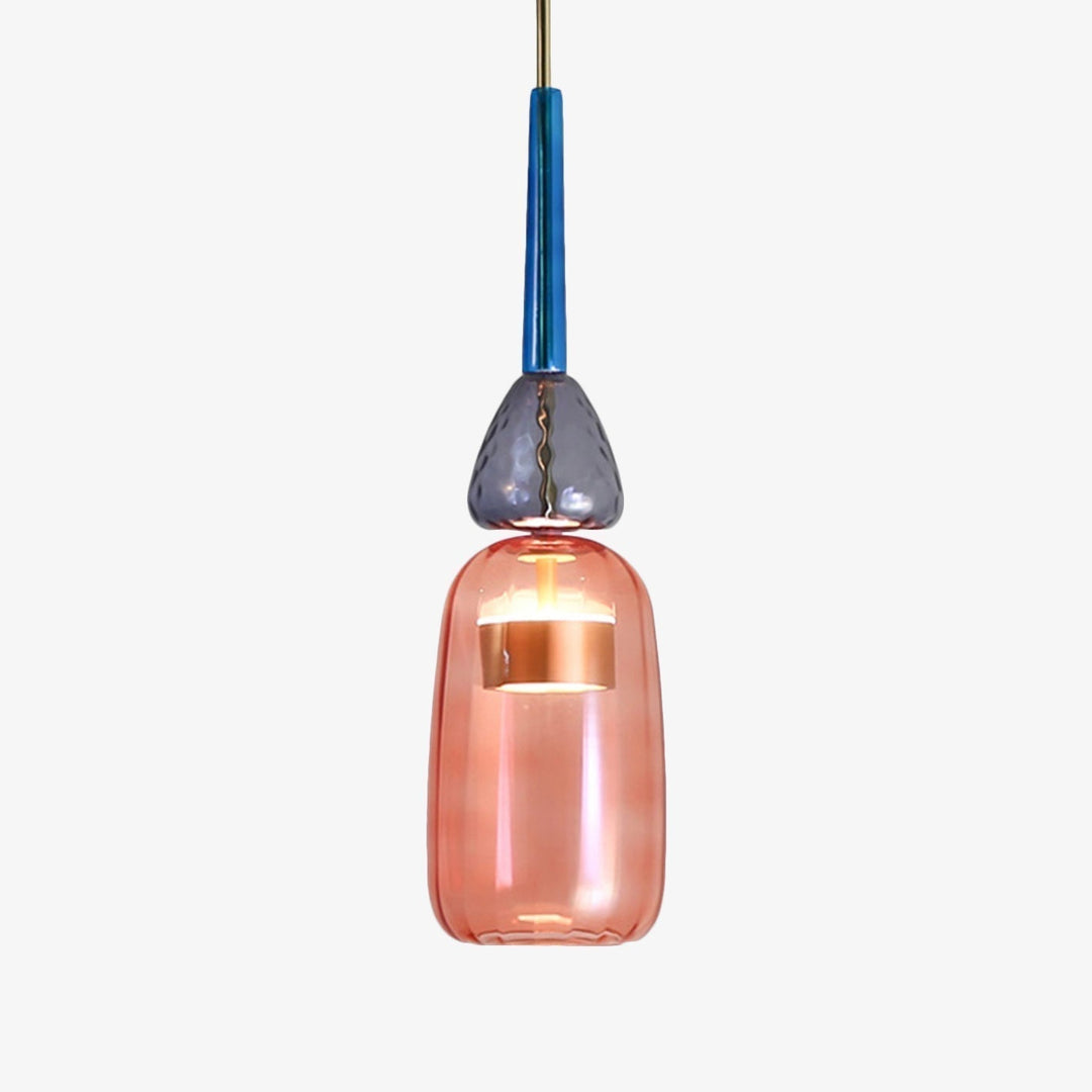 Hand-blown colorful glass pendant light. Contemporary home decor accent for any room.