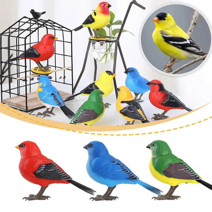 Close-up of realistic pet bird toy, voice activated for interactive play, home decor item