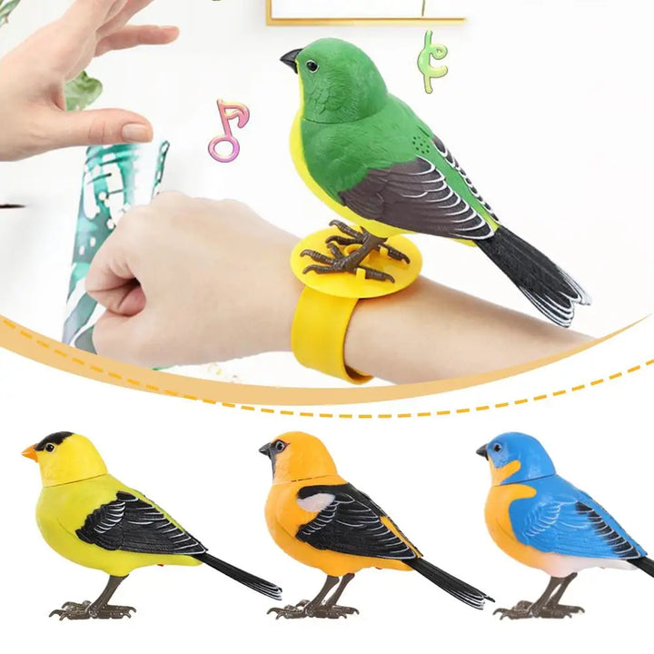 Interactive singing bird toy in vivid colors, battery-powered for childrens entertainment