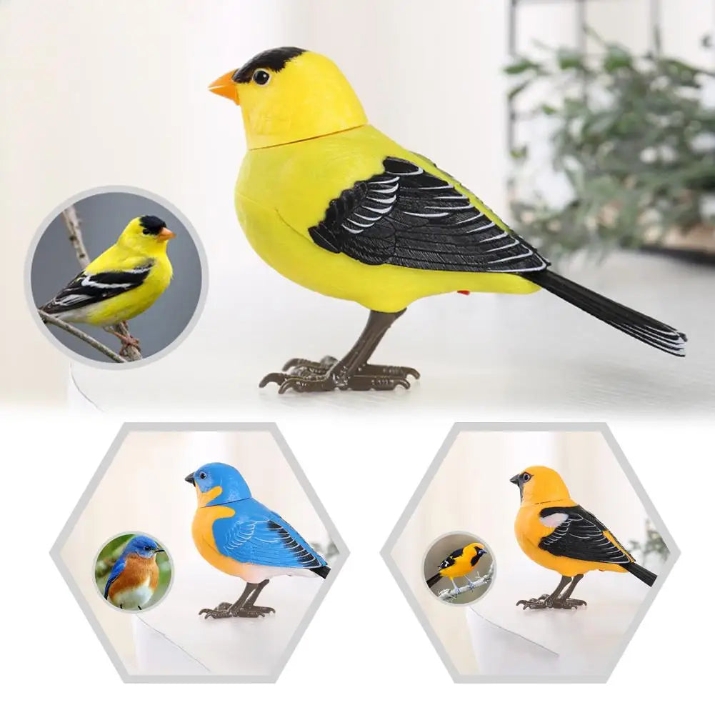 Bird toy with voice-controlled chirping, indoor decoration, engaging and realistic pet alternative