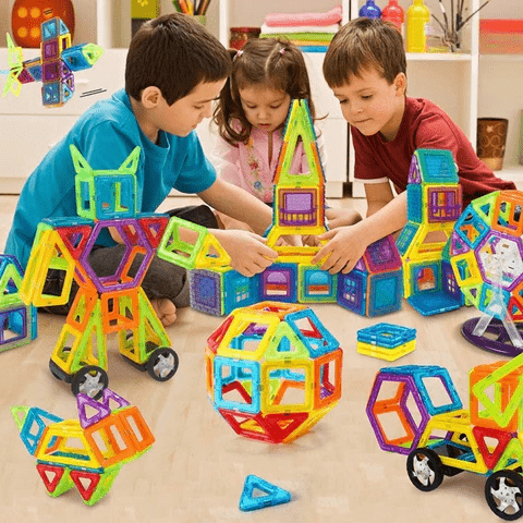 Colorful magnetic building blocks set for kids; encourages creative play & skill development.