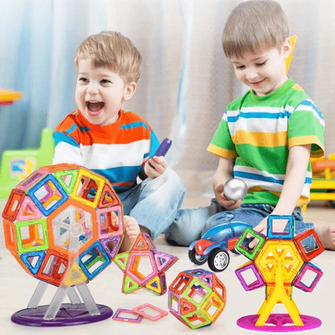 Vibrant magnetic tiles construction toy set for preschoolers, fostering early learning & motor skills.