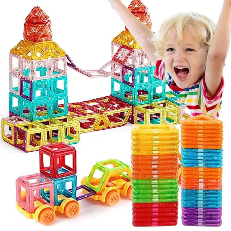 Magnetic building blocks & tiles toy set for kids, enabling endless creative construction possibilities.