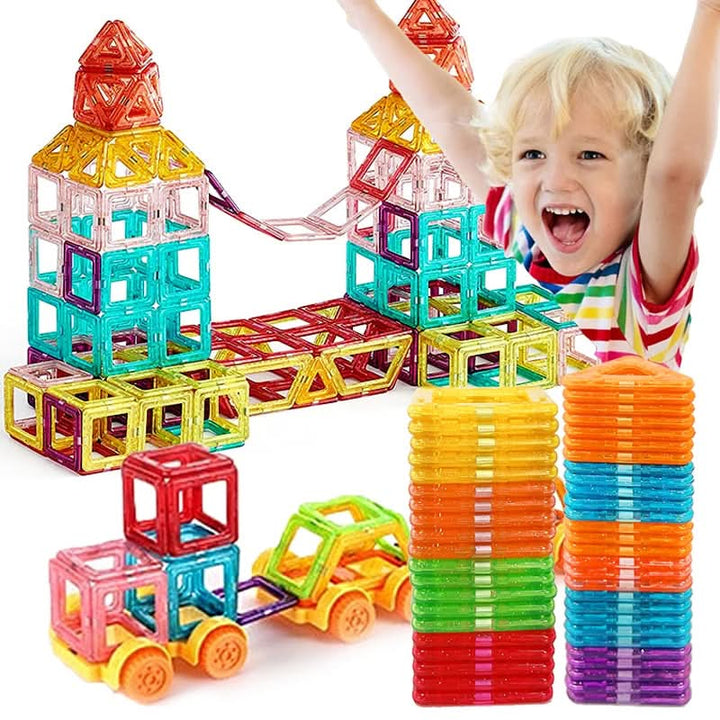 Magnetic building blocks & tiles toy set for kids, enabling endless creative construction possibilities.