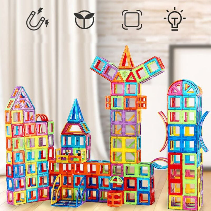 Magnetic blocks for kids, enhancing problem-solving, creativity, and fine motor skills in play.