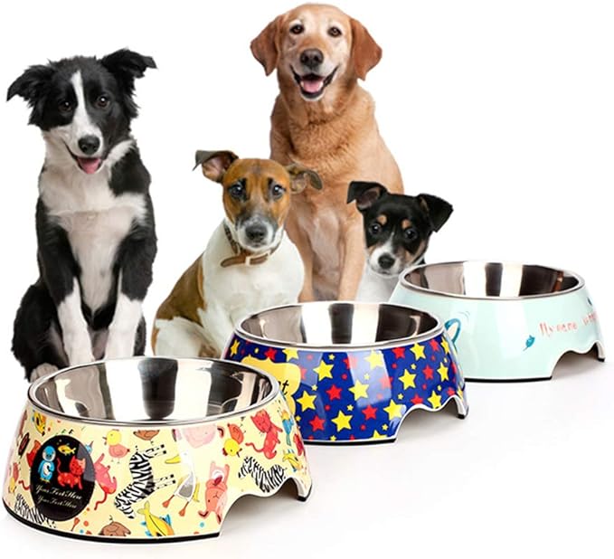 Colorful pet food bowl with removable stainless steel insert, perfect for dog or cat water and food.