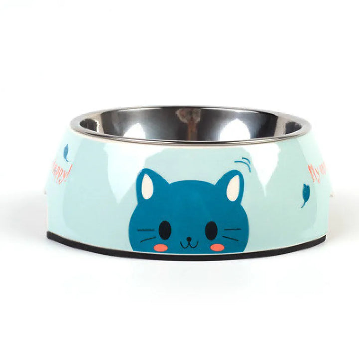 Stackable colorful pet bowls with stainless steel inserts, great for dog or cat food and water access.