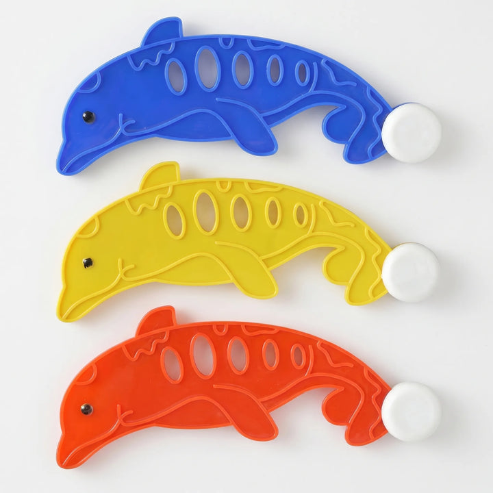 Assorted colorful weighted pool diving toys like rings & sticks for kids' underwater games & activity.