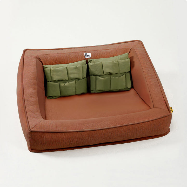 Detail of the Comfort Orthopedic Pet Sofa Bed's supportive foam & soft, detachable pillows.