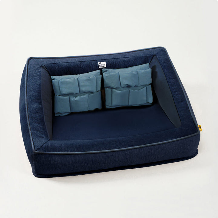 Empty Comfort Orthopedic Pet Sofa Bed with Pillows, ready for a dog or cat to relax.