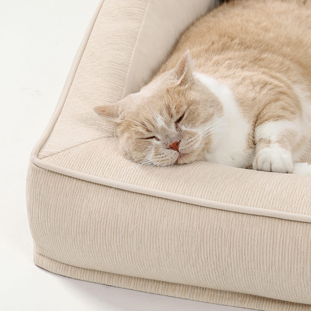 Dog resting on the Comfort Orthopedic Pet Sofa Bed with Pillows, showcasing ample space.