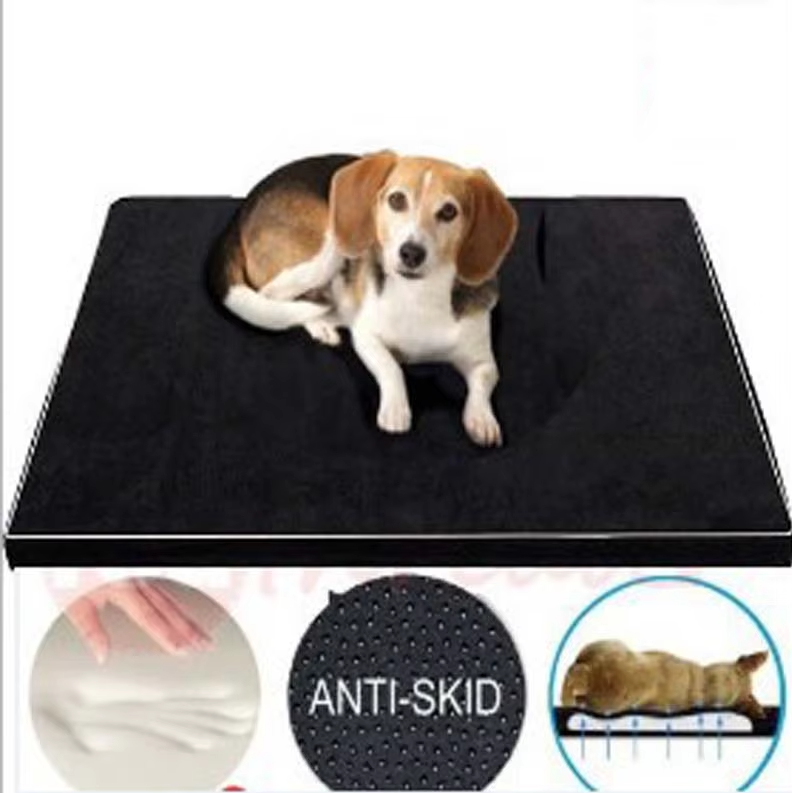 Plush grey dog bed with a non-slip bottom, designed for pet relaxation and easy cleaning