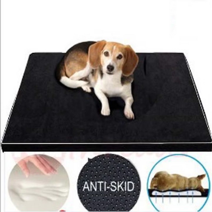 Plush grey dog bed with a non-slip bottom, designed for pet relaxation and easy cleaning