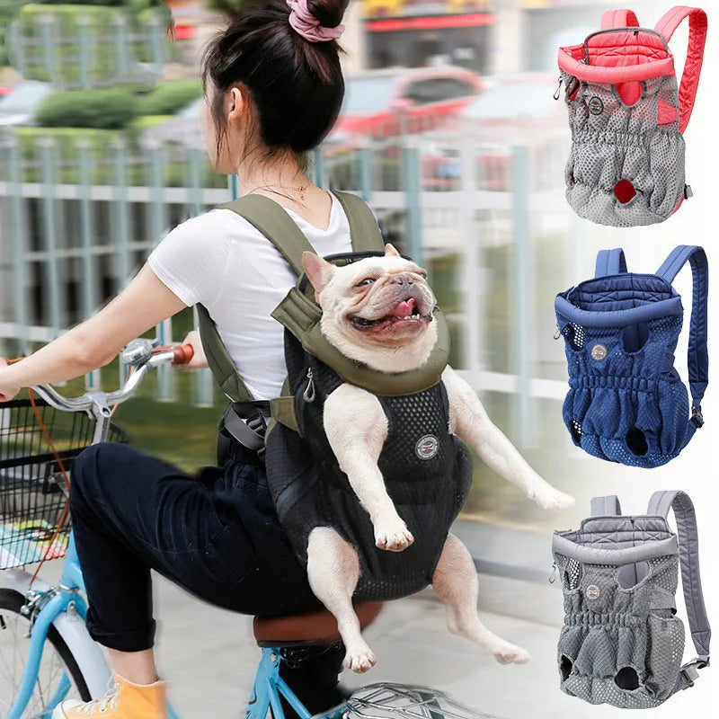 Travel dog carrier backpack for cars, featuring padded straps and ventilation for comfort.