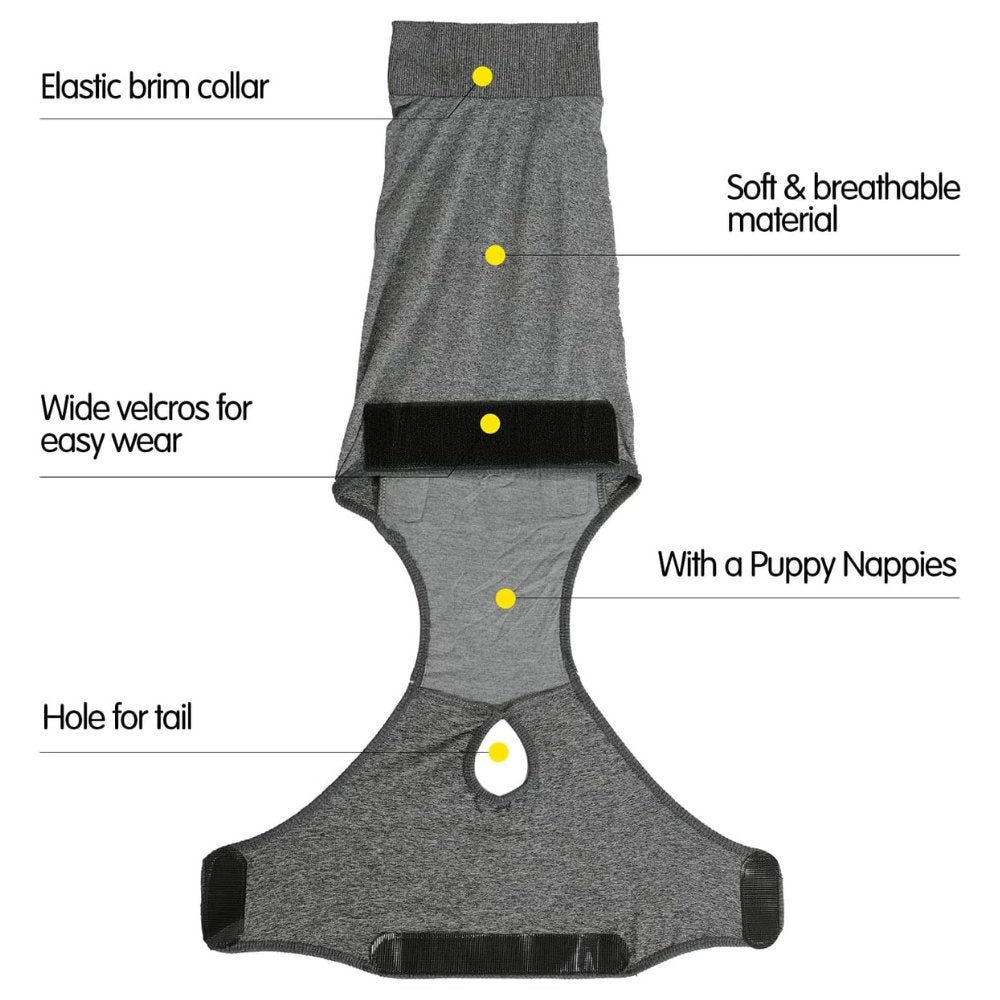 Flexible dog recovery suit for active pets, ensuring comfortable wound protection & quick post-surgery healing.